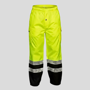 Pantalones de Trabajo de Seguridad Reflectantes de Alta Visibilidad ANSI Clase E Unisex Verdes con Piernas Inferiores Negras y Rayas Plateadas - Product Image 1