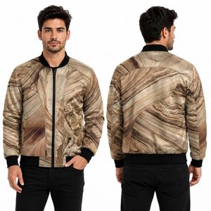 Chaqueta Bomber para Hombre con Textura de Madera Color Beige Arena, Chaquetas Bomber Resistentes al Viento, Cómodas, de Poliéster Premium, al por Mayor - Product Image 1