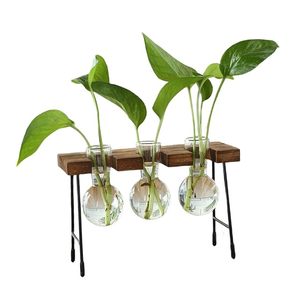 Estación de Propagación de Madera Hecha a Mano con 3 Floreros de Vidrio, Soporte para Plantas Hidropónicas, Florero de Escritorio, Decoración Rústica para Hogar y Oficina - Product Image 1