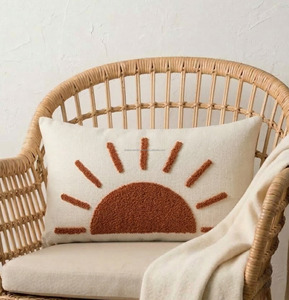 Sunshine Tufted Pillow <b>Cover</b> 45x45 Durable Tufted Minimal Artistic Cushion Case Warm Tone Textured Home Decor Accent - Product Image 3