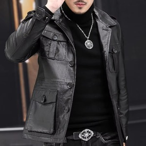 Veste en cuir pour homme au design unique, best-seller, fabriquée avec soin, coupe ajustée, élégante, pour l'hiver - Product Image 2