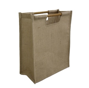 Sac de courses de grande taille pour usage quotidien, avec poignée en bambou, sac fourre-tout promotionnel, sac d'épicerie en toile de jute - Product Image 1