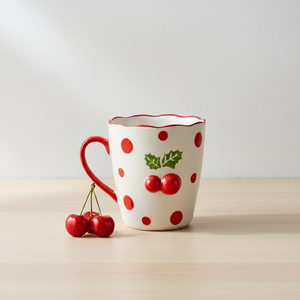 Taza de Porcelana Fina de Primera Calidad 3460987A-0.36 NUEVA con Estampado de Flor de Poinsettia y Puntos - Product Image 6