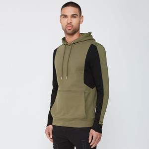 Sweat-shirt décontracté pour homme, vert olive, manches raglan noires, coupe ample, couleur unie, tissu French Terry, vêtement d'automne, 100% coton - Product Image 4