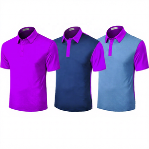 Polo pour homme à blocs de couleur, manches courtes, tricoté, séchage rapide, design uni, style décontracté, bleu, gris, rouge, col contrasté - Product Image 6