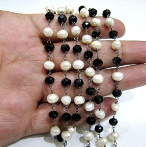Chaîne de perles en spinelle noire naturelle et perles d'eau douce - Product Image 4