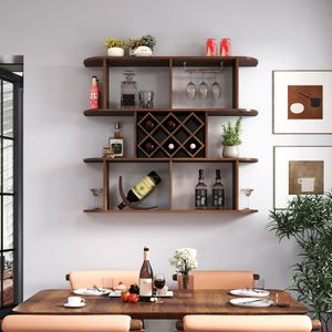 Grand porte-vin mural rustique à 3 niveaux, étagère de rangement multifonctionnelle en bois avec porte-verres pour usage domestique - Product Image 1