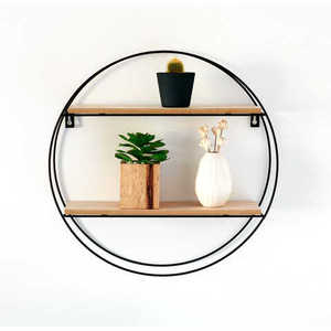 Minimalist <b>Round</b> <b>Wall</b> <b>Shelf</b> Wood Iron Double Tier Storage Rack for Living Room Decor <b>wall</b> <b>shelf</b> - Product Image 1