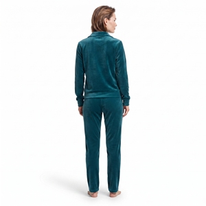 Ensemble deux pièces en velours pour femme, coupe classique, survêtement en velours avec veste zippée et pantalon assorti, fabricant en gros - Product Image 4