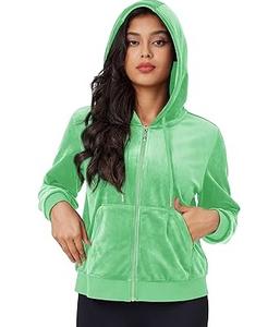 Sudadera con capucha de terciopelo para mujer con logo personalizado, cremallera, holgada, de color liso, para yoga, gimnasio y deportes, ideal para invierno. - Product Image 4
