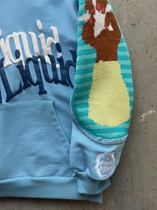 Sweat à capuche unisexe personnalisé surdimensionné avec broderie chenille et patchwork graphique, en tissu épais, vente en gros - Product Image 5