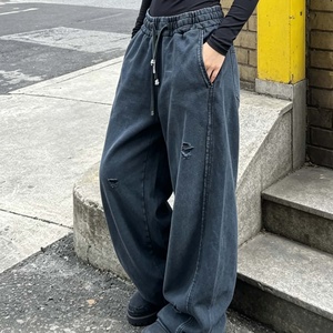 Pantalones Vaqueros Anchos de Hombre en Gris Oscuro, Estilo Roto y Holgado, Pantalones Casuales de Mezclilla para Streetwear - Product Image 4