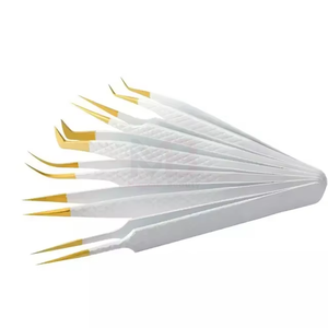 Pinzas de Acero Inoxidable para Pestañas, Marca Privada, Pinzas Largas y Curvas para Extensión de Pestañas, Kit de Pinzas Doradas para Pestañas DIY - Product Image 2