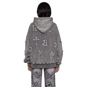 Personnalisé Vintage Distressed Patch Broderie Tie Dye Surdimensionné À Capuche French Terry Pull Lavage À L'acide Soleil Délavé À Capuche - Product Image 2