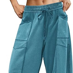 Pantalon large taille haute avec cordon de serrage, coupe décontractée, style streetwear, décontracté, 100% coton - Product Image 1