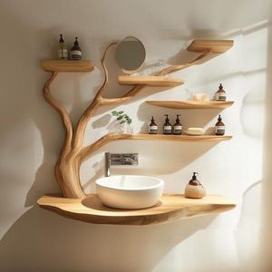 Luxury Handcrafted Solid Wood <b>Tree</b> <b>Branch</b> Vanity Artistic Floating Washstand Natural Home Decor - Product Image 1
