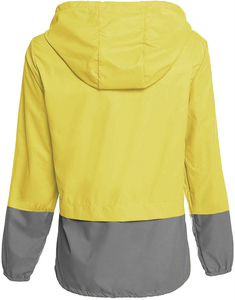 Veste de randonnée imperméable à capuche contrastée jaune et gris pour femme, manches longues, fermeture éclair, coupe classique, longueur normale - Product Image 2