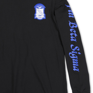 T-shirt à manches longues noir Phi Beta Sigma avec inscription grecque et blason, chemise décontractée en coton pour homme de la fraternité - Product Image 4