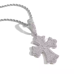 Collar con Colgante de Cruz de Plata 925 Chapado en Oro con Moissanita Plateada, Estilo Hiphop, Regalo Unisex - Product Image 1