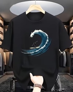 T-shirt blanc à manches courtes pour homme, col rond, coupe classique, en jersey de coton respirant et écologique, 180g, motif palmiers et brise marine - Product Image 5
