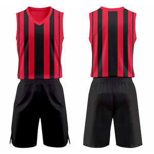 <b>Men</b> Red <b>Black</b> Striped Sleeveless Soccer Jersey Set Quick Dry Polyester Athletic Wear All Seasons Adult Size - Product Image 1
