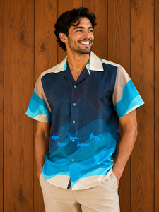 Men's Abstract <b>Geometric</b> Printed Button Down Collar <b>Shirt</b> Casual Holiday Beach Wear Short Sleeve Polyester/Cotton Summer - Product Image 2