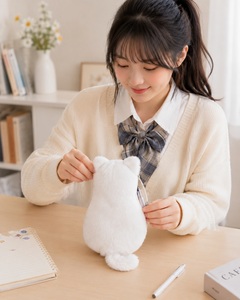<b>Plush</b> Cat Shaped Polyester Pencil Case Bag Zipper Pencil Pouch Portable <b>Large</b> Capacity for School Travel Cute Stationery Gift - Product Image 2