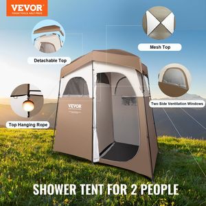 Tenda Doccia da Campeggio Oversize 210x107x210 cm con Tasche Superiori Rimovibili e Funzione Appendibile, 2 Stanze, Riparo Portatile per Esterni - Product Image 2