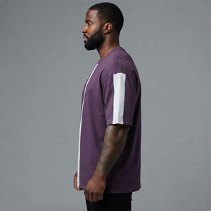 T-shirt homme coupe ample, tendance, bicolore, surdimensionné, 100% coton, logo imprimé DTF personnalisé, style hip hop. - Product Image 3