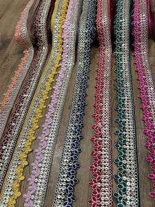 Multicolor Floral Petal Scallop <b>Net</b> Lace Border Silver Zari & Sequin Embroidered Trim for Saree Dupatta Garments - Product Image 4