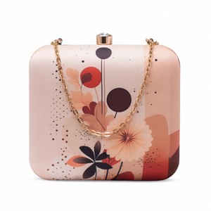 Luxury Minimal Floral Print Clutch Handbag Metal <b>Frame</b> Hard Case Digital Satin Finish Raw Silk Interior Crystal Lock - Product Image 3