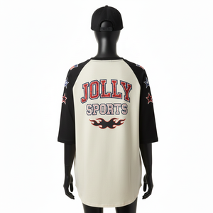 Camiseta de Béisbol para Mujer, de Calidad, en Malla de Poliéster GSM, Paneles Blancos y Negros, Logotipo Personalizado Impreso, Camiseta de Béisbol de Algodón para Mujer - Product Image 2