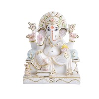 Sculptures de Lord Ganesha en marbre pur, artisanales indiennes, écologiques, durables, artistiques, pour les intérieurs modernes et contemporains de luxe