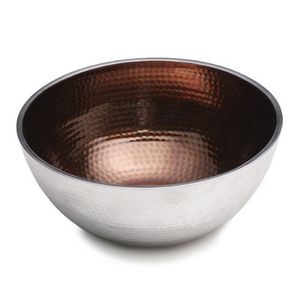 ชามผลไม้ทรงกลมโลหะชิ้นเดียวแบบเป็นมิตรกับสิ่งแวดล้อม ผิวทองแดงด้านใน ผิวเหล็กขัดเงาด้านนอก ทนทาน สวยงาม บรรจุภัณฑ์ทันสมัย - Product Image 3