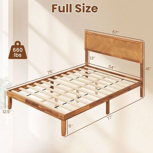 Full-Size Wooden <b>Bed</b> Frame with Headboard and Integrated Storage Space - Product Image 5