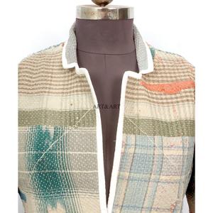 Indian Cotton Vintage Kantha <b>jacket</b> with <b>mandarin</b> <b>collar</b> and pockets button Autumn/Winter High Quality Quick Dry Plus <b>Jacket</b> - Product Image 2