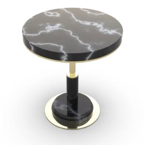 Elegante y Duradera Mesa Auxiliar con Superficie de Metal Negro y Base de Pedestal de Metal Dorado, Mesa de Acento Moderna para Sala de Estar, Decoración de Hotel, Metal Drake - Product Image 3
