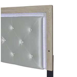 Letto Matrimoniale Moderno con Testiera Illuminata, Rivestimento in Ecopelle Beige, Trapuntatura a Bottoni, Mobili per Camera da Letto in Legno - Product Image 3