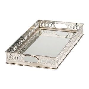 Plateau de service rectangulaire en métal poli de qualité commerciale, décoratif, écologique, à motif uni, avec poignées ornées, compatible lave-vaisselle - Product Image 4