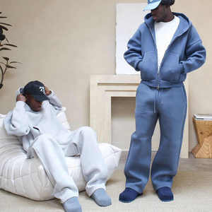 Men Fleece Sweatshirt Set Solid Color Hoodie Pants Casual Autumn Wear 100% Cotton Knitted <b>Tracksuit</b> Regular Fit - Product Image 4