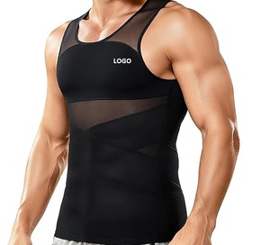 Camiseta sin mangas de compresión para hombre con control de abdomen, panel de malla, moldeadora de cuerpo, ropa deportiva sin mangas - Product Image 1