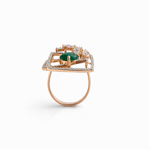 18K Rose Gold Green Emerald Center Diamond Halo <b>Statement</b> <b>Ring</b> for Women Geometric Square Design Party Wear Wedding Gift Fine - Product Image 2