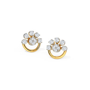 Boucles d'oreilles clous en forme de fleur avec diamants, or massif 18 carats, taille brillant rond, luxe, pour femme, usage quotidien - Product Image 1