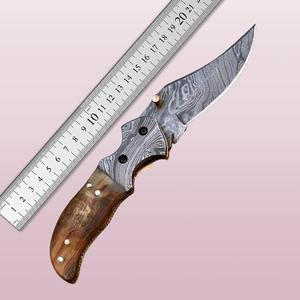 Couteau de poche pliant artisanal en acier Damas avec étui en cuir, personnalisable, OEM, couteau utilitaire, vente chaude - Product Image 6