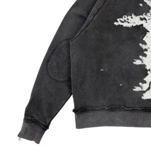 Vente en gros 100% coton lavé à l'acide hommes sweat à capuche zippé Vintage nouveau Design recadrée brodé vêtements d'hiver - Product Image 3