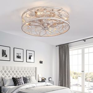 18-Inch Vintage White LED <b>Ceiling</b> Fan <b>Light</b> Quiet Operation with <b>Remote</b> <b>Control</b> Industrial Style for Living Room & Bedroom - Product Image 1