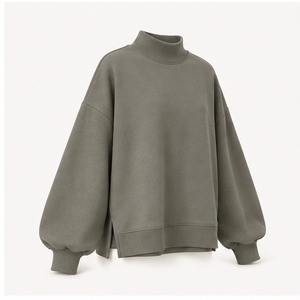 Sudadera Personalizada Gris Oliva para Mujer, Cuello Alto, Corte Relajado, Abertura Lateral, Modelo WSS-0015 - Product Image 4