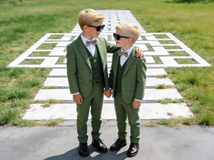 Ensemble de costume 3 pièces en tweed vert pour garçons, avec blazer, gilet et pantalon – Tenue de cérémonie pour enfants pour mariage et fête - Product Image 1
