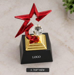 Trofeo de Bola de Cristal Estrella Roja con Bases Doradas y Negras, Técnica de Fundición, Premio Deportivo Ecológico, Modelo 796, 9 Pulgadas - Product Image 2