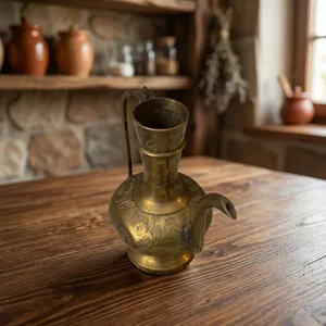 Carafe à café Dallah vintage en laiton avec poignée, pichet décoratif de style islamique, carafe à thé ou à eau orientale, ustensile de boisson en métal - Product Image 5